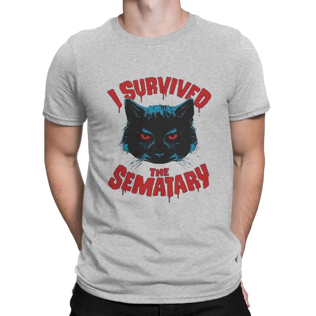 Pet Sematary Creative TShirt for Men I Survived Round Collar Basic T Shirt Hip Hop Gift Clothes Streetwear