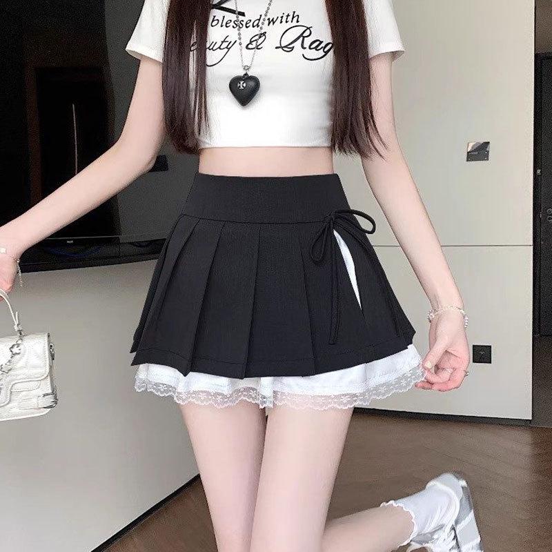 Pure Desire Pleated Lace-Trim A-line Mini Skirt - Women's Autumn Niche Style