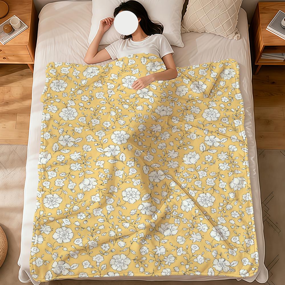 Yellow Floral Cute Fashion Pattern Flannel Soft Warm Plush Blanket For Sofa Living Room Pet Hogar Bedroom Gift Home Car Portable