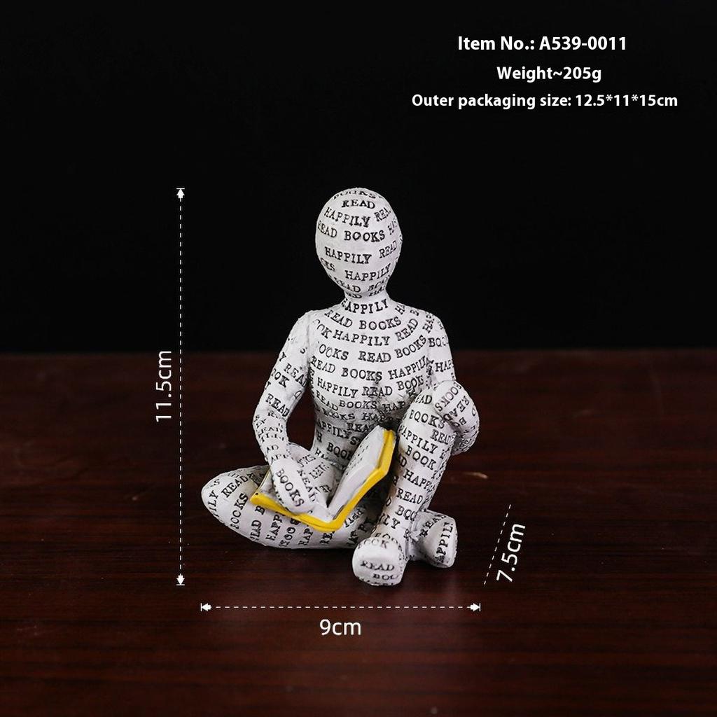 Nordic Book Lover Statue - Reading Person Resin Sculpture for Bookshelf Decor, Study Desk Ornament Minimalist Craft Decor