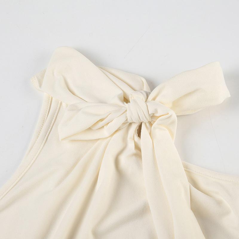 Однотонный бант халтер женский без рукавов облегающий майка уличный стиль мода простой дизайн