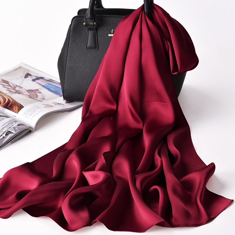 100% Natural Silk Scarf Women Neckerchief Luxury Foulard Femme Shawls Wraps Plain Satin Scarf Pure Silk Long Scarves 175x55cm