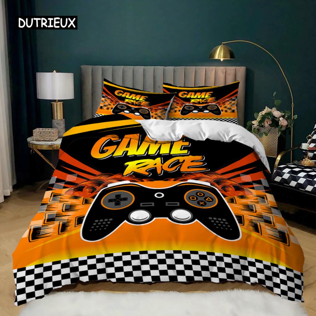 Пододеяльник для игрового комплекта, ретро-покрывало для видеоигр, двойной комплект постельного белья для геймеров, игровая кнопка управления, пододеяльник для зоны