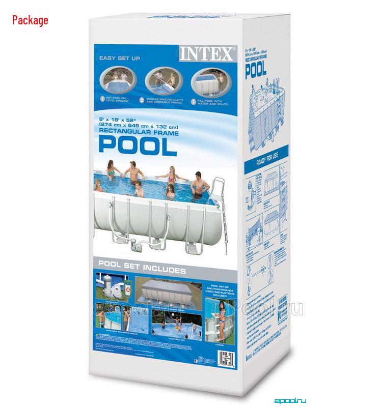 INTEX 26364 Супербольшой семейный прямоугольный каркасный бассейн с полным комплектом аксессуаров