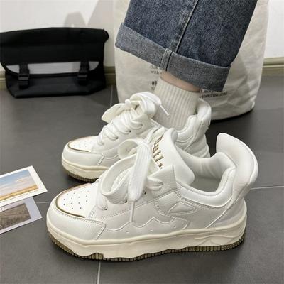 Студенческие высокие туфли Спортивная обувь Женская повседневная обувь Весенние новые бархатные универсальные туфли на платформе Белые туфли