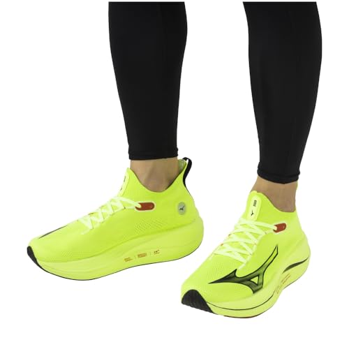 Mizuno Кроссовки для бега NEO VISTA, Бег трусцой, Марафон, Тренировки, Спорт, Легкие, Упругие, Толстая подошва, Желто-лаймовый x Черный x Красный, Размер 24,5 см, 2E