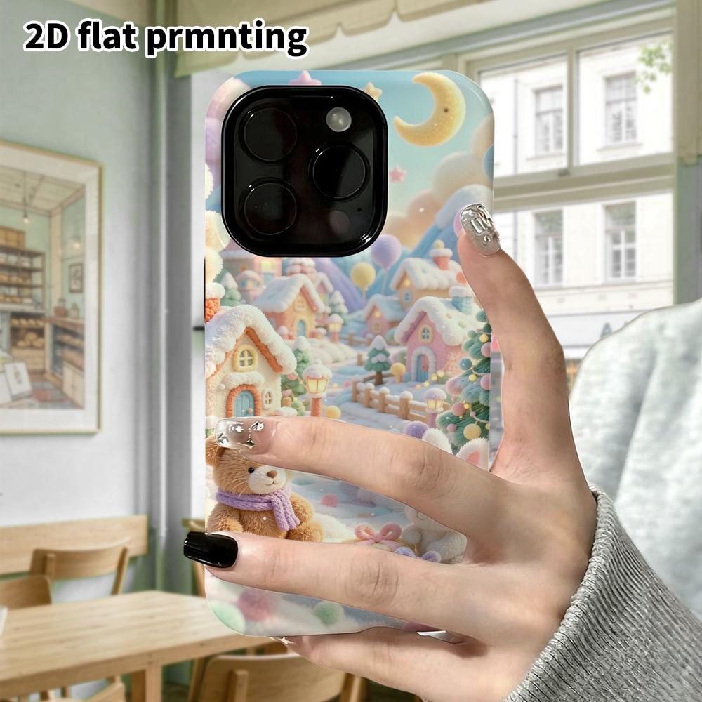 Phone Case: 2D flat, suitable for iPhone 18 17 16 15 14 13 12 Pro, phone decoration, winter town, perfect holiday gift for Christmas and Halloween