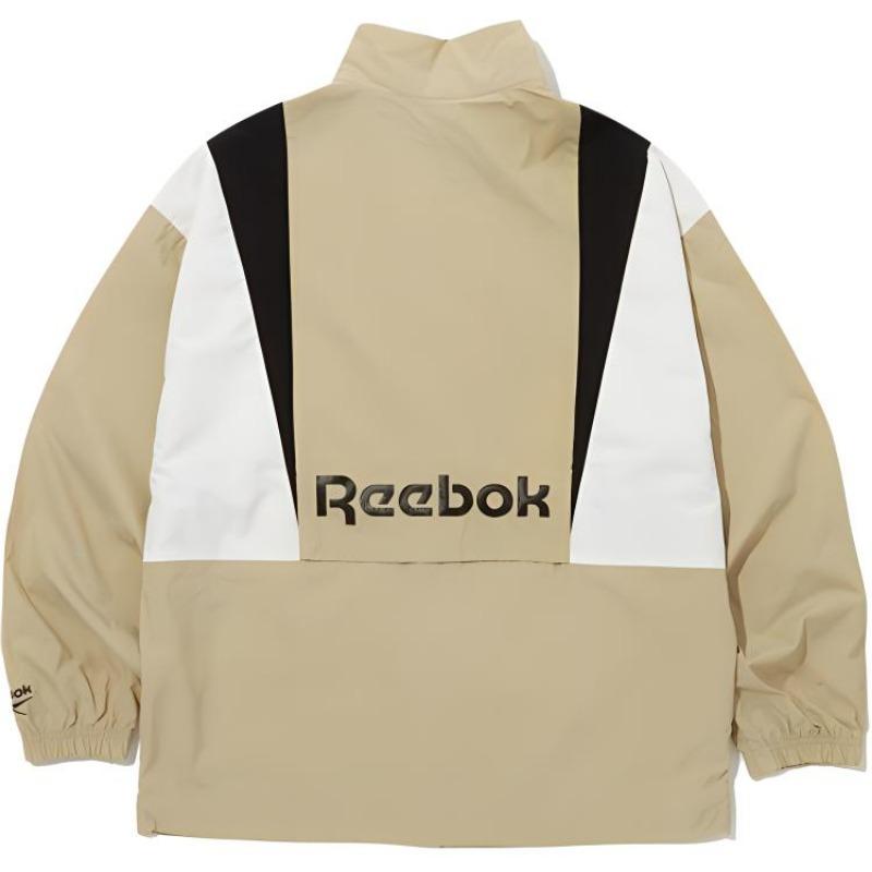 Reebok Ветровка с воротником-стойкой Twin Vector Color Block, удобная дышащая куртка на молнии, унисекс, бежевая REJU4EJ39I2