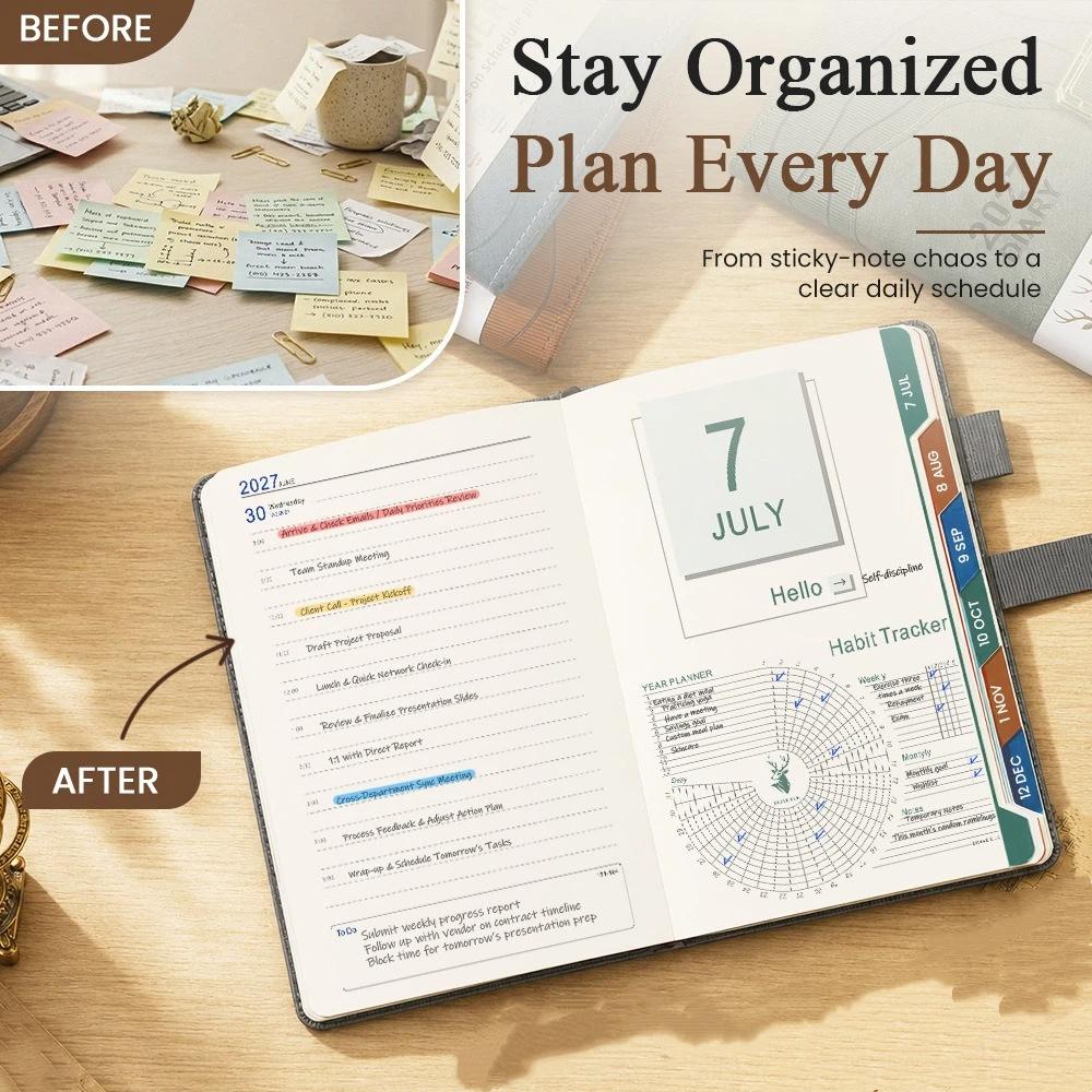 Hardcover Portable Daily Planner PU Leather Cover Agenda Planning Notebook Self-discipline