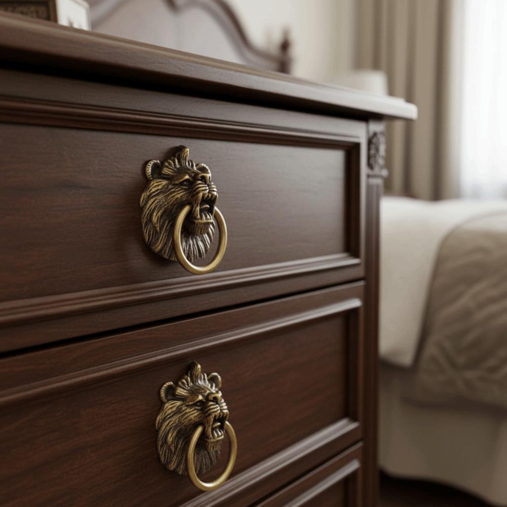 Retro Cabinet Door Knobs Vintage Wardrobe Drawer Pulls Lion Head Knob Brass Handle Furniture