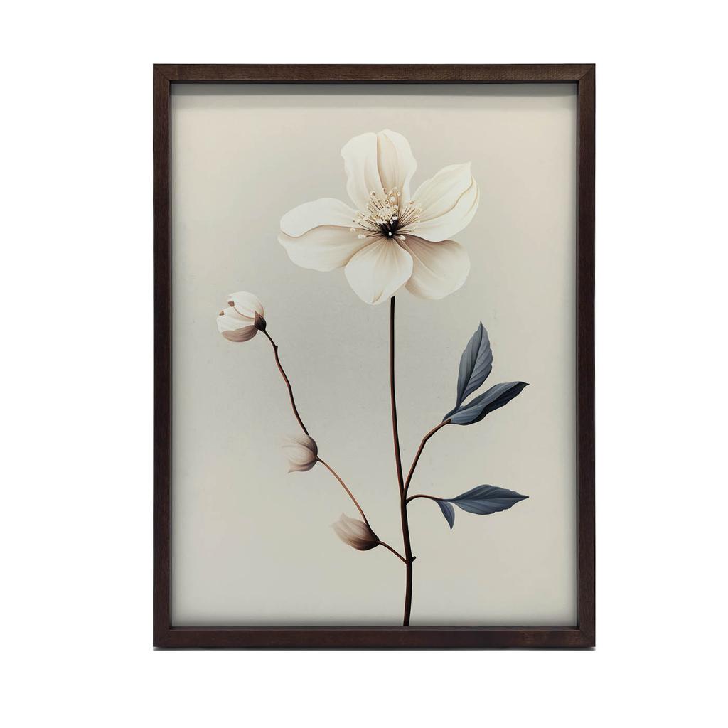 White Anemone - Minimalist Beauty White Anemone - Minimalist Beauty, 30X40 Cm, Dark Brown Wooden Frame, 230 Gsm Matte Paper