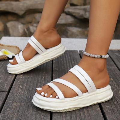 Модные повседневные шлепанцы на мягкой подошве и толстой платформе для улицы, женские летние шлепанцы с узкой перемычкой, на среднем каблуке, с круглым носком, нескользящие, для пляжа