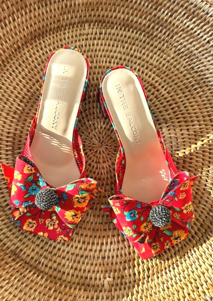In The Balcony Petal Pop Mesh Crystal Ball Ribbon Sandals 6Cm Heel