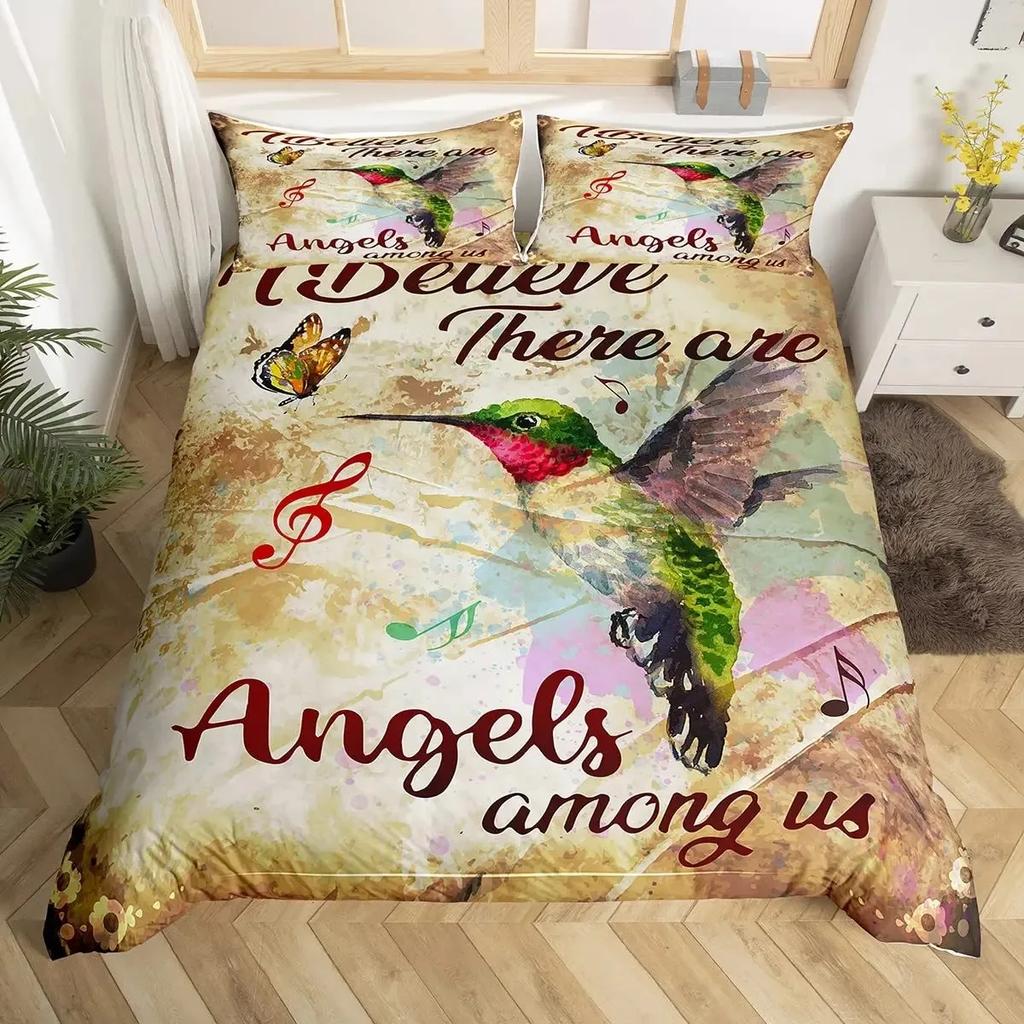 Комплект пододеяльника Колибри Размер Дабл Для Девочек Садовые Птицы Фермерский Дом Цветочный Комплект Постельного Белья Любителям Колибри Пододеяльник