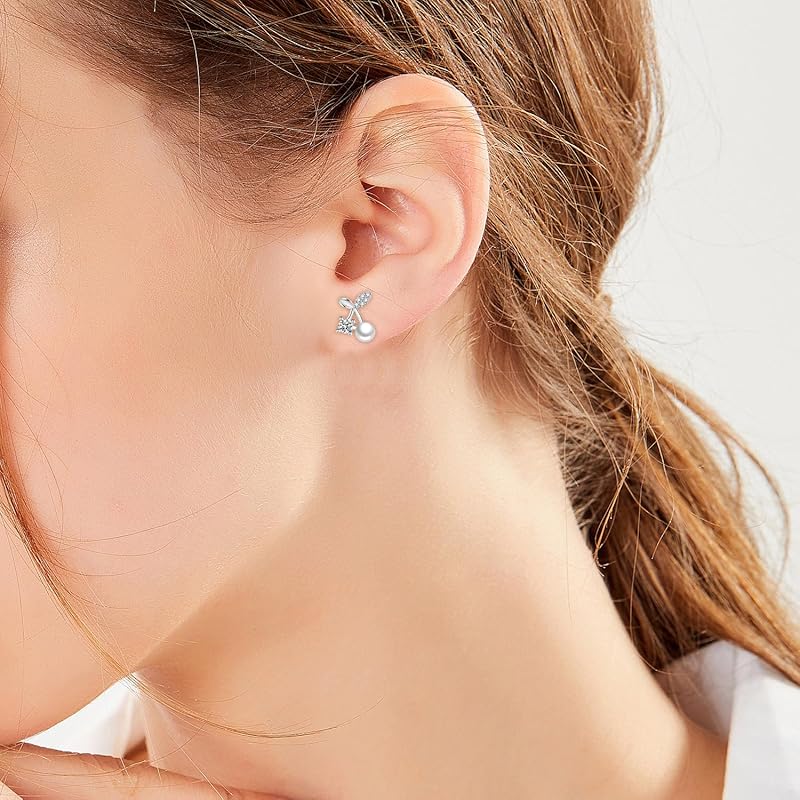 Zoomers Earrings Cherry Cherry Silver Zirconia Plating Cute Popularity South Korea Fashion Accessories Jewelry Fashionable Gift Present Gift Beautiful