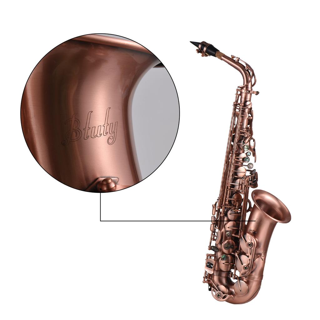 Btuty Professional Red Bronze Bend Eb E-flat Alto Sax Sax Abalone Shell Key Carve Pattern