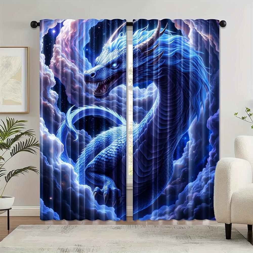 2 шт. Набор светофильтрующих оконных штор «Ледяной Дракон»   Дизайн с карманом для штанги   Полиэстер с бархатом «Персиковая кожа»   Стиль Ар-деко для Be