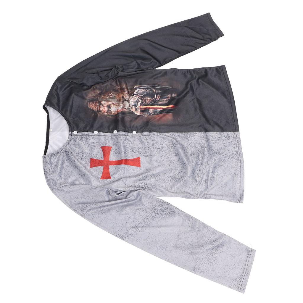 Men Medieval Long Sleeve T Shirt Loose Casual Fashionable Animal Graphic Print Button Top for