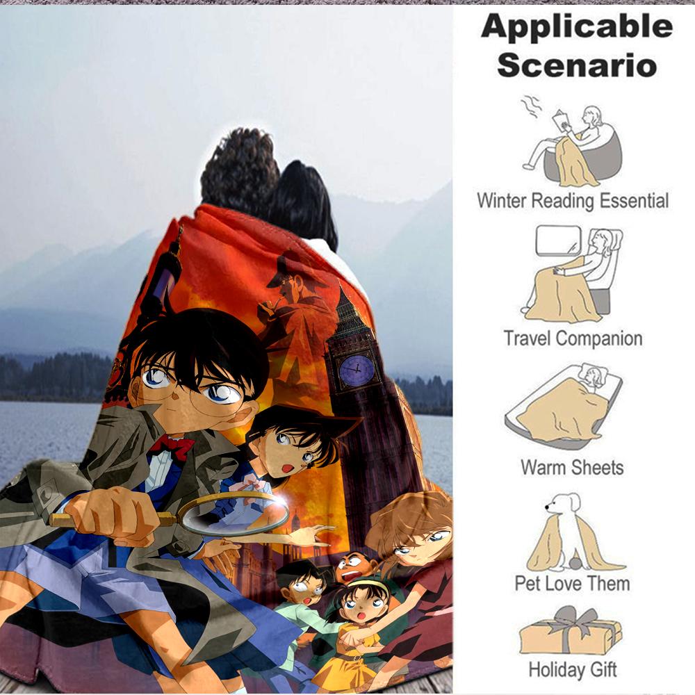 1Pc Detective Conan Mystery Flannel Blanket, Soft And Comfortable, Casual Warm, Camping Travel, Christmas, Halloween Xmas Gift L1273
