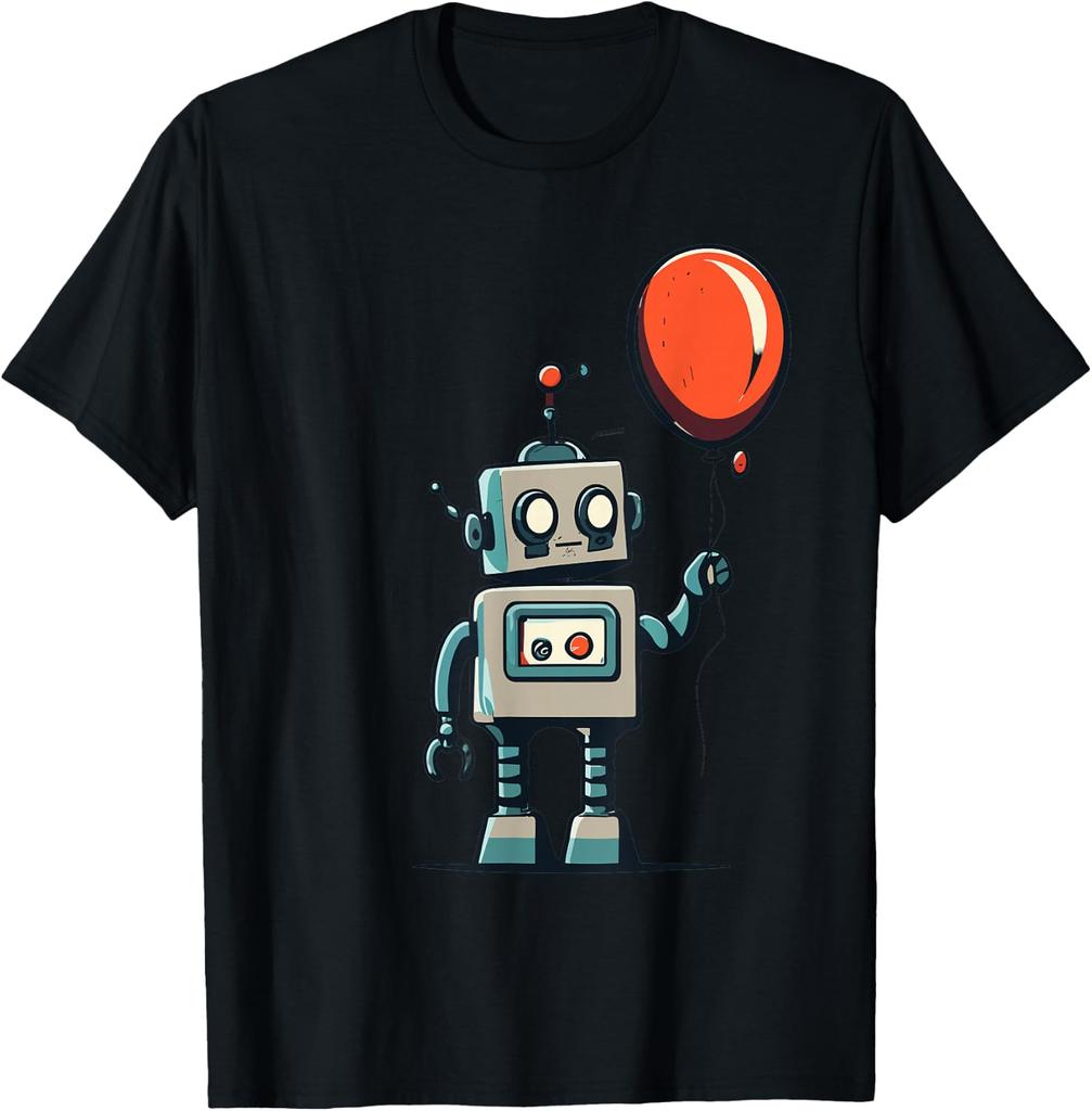 Cute Retro Robot Holding Balloon for and Robot Lovers T-Shirt