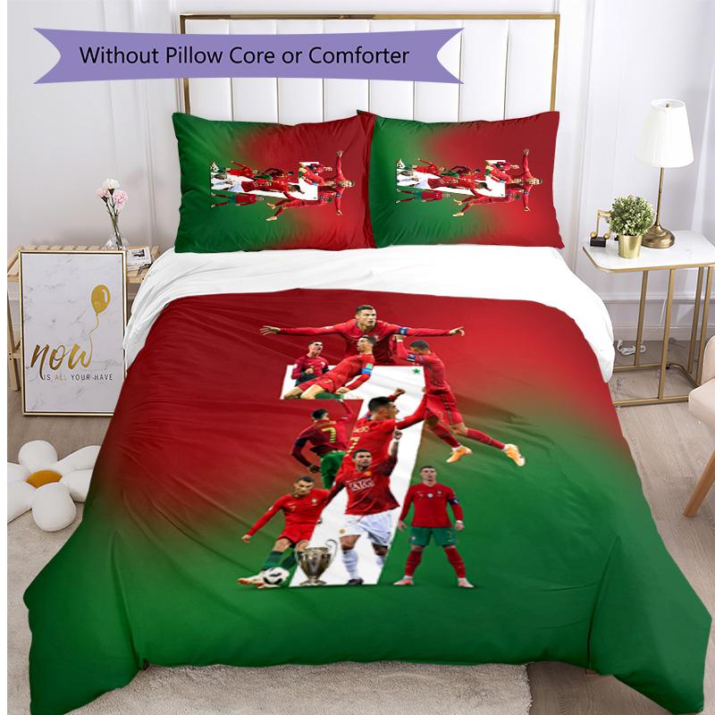 Portugal Football Printed Bedding 3 Piece Set Cozy Breathable Bed Cover Set as Housewarming Holiday Gift
