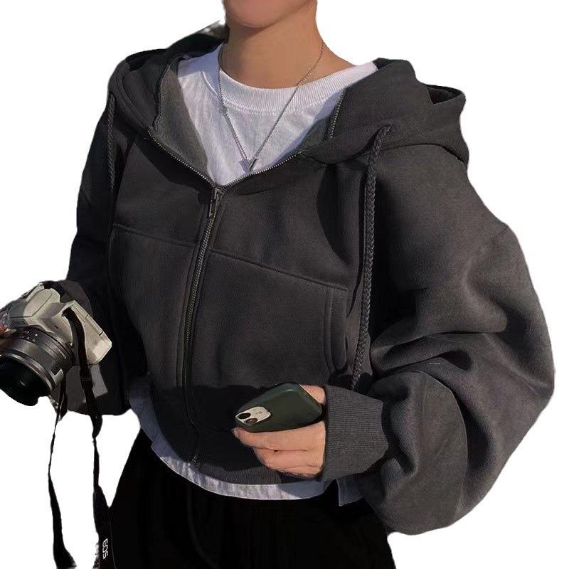 6 Colors Solid Zip Up Drawstring Hoodie, Casual Long Sleeve Sweatshirt with Pocket, Women's Clothing