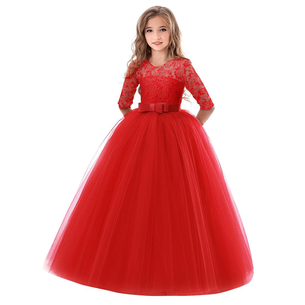 Girls Long Sleeve Flower Girl Wedding Dress Princess Gown