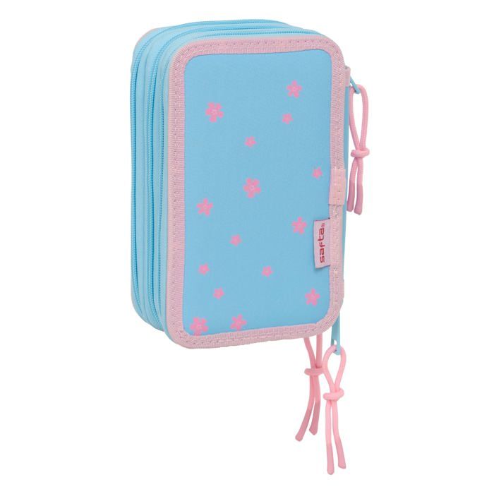 Trousse scolaire polyvalente - safta - 37 outils inclus - 12,5x5,5x19,5 cm - Bleu ciel - Polyester recyclé