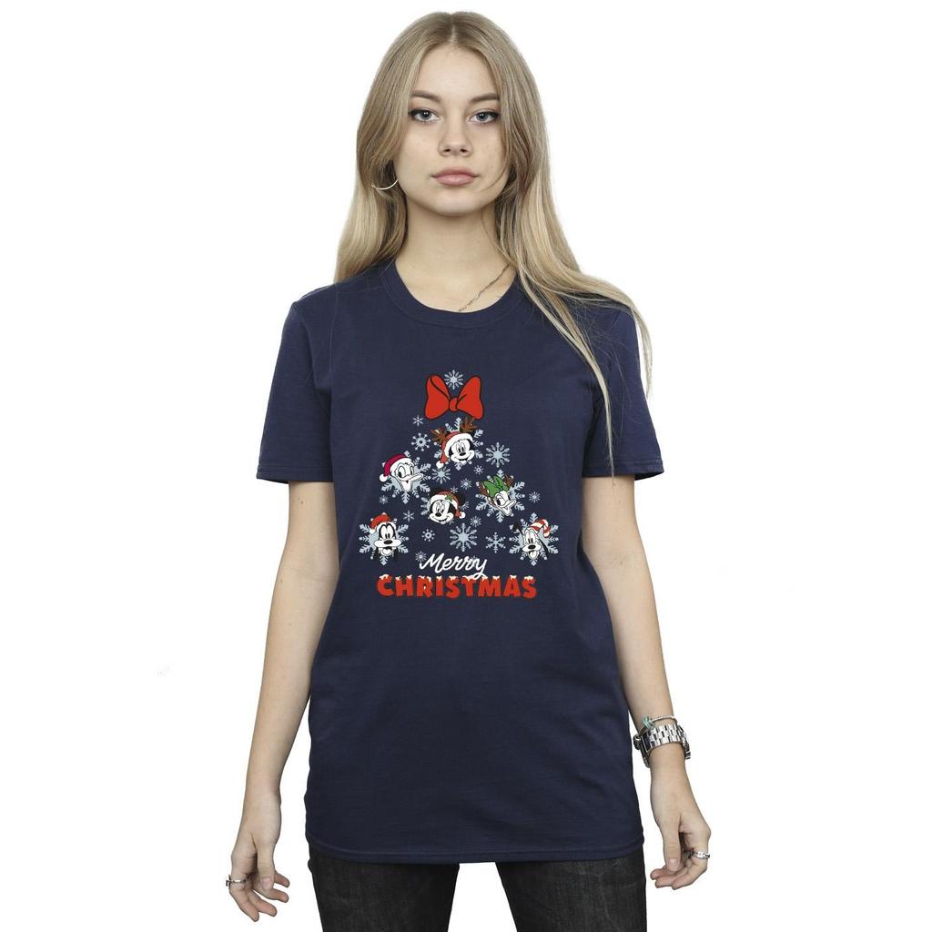 Disney Womens/Ladies Mickey Mouse And Friends Christmas Tree Cotton Boyfriend T-Shirt