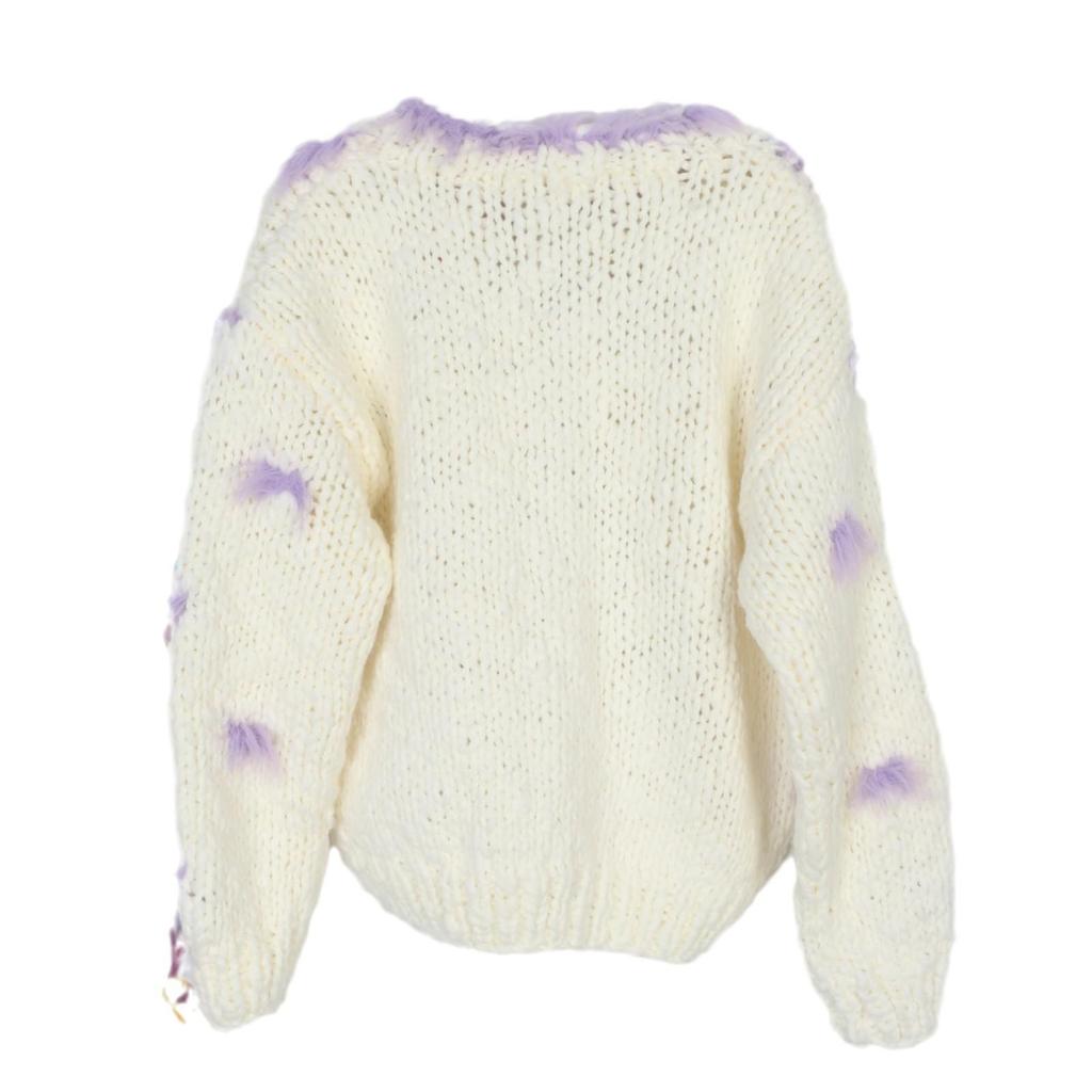 Европейский и американский модный свитер-кардиган ручной вязки крючком с вышивкой, круглым вырезом и свободного кроя для женщин - Коллекция Осень-Зима