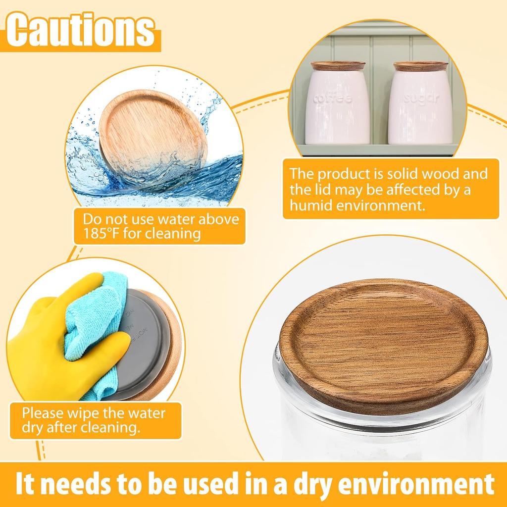 6 Pack Brown Wide Mouth Mason Jar Lids, Reusable Canning Lids With Silicone Seals, Wooden Material, Secure Fit & Seal