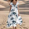 Женские летние модные пляжные платья с V-образным вырезом и коротким рукавом с цветочным принтом