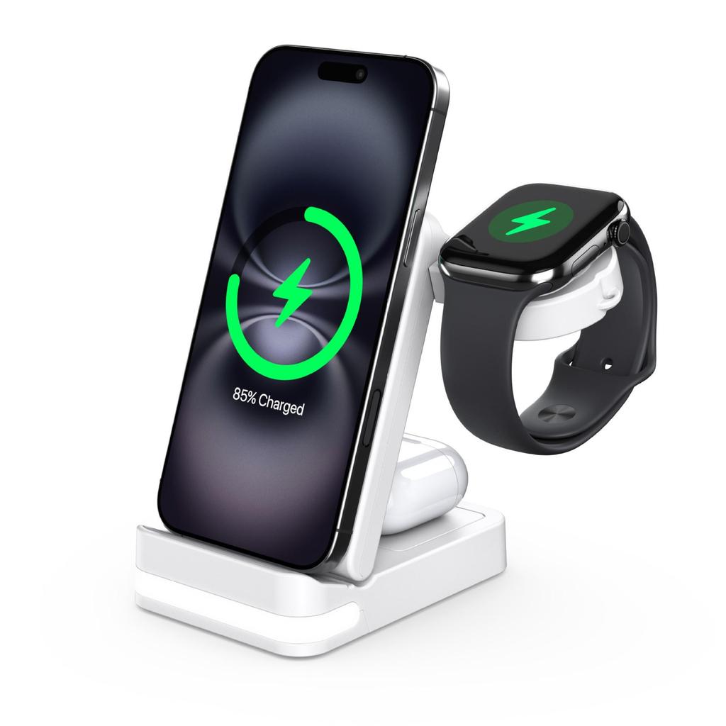 New Foldable Wireless Charger: Compatible with Huawei, Apple, Samsung Phones, Watches & Earphones, Hot-Selling 3-in-1 Device