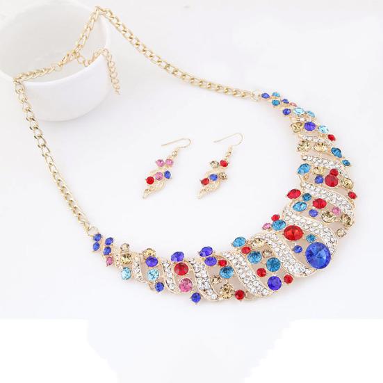 Цепочка с инкрустацией горным хрусталем, ожерелье, серьги-крючки, комплект ювелирных изделий для свадебной вечеринки