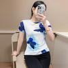 Western Butterfly Print Short Sleeved Women's Fashionable Ice Silk Mesh Top Slim Fit Versatile T-shirt
