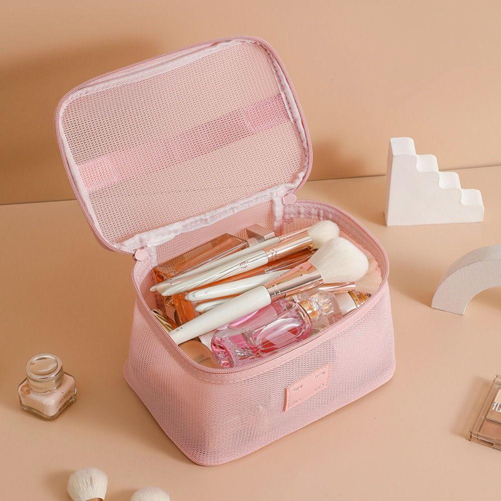 Portable Transparent Mesh Cosmetic Bag Square Storage Toiletry Bag Camping