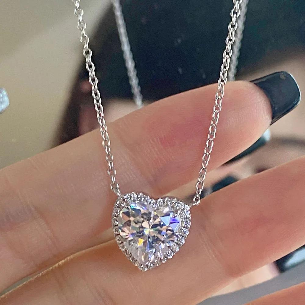 Serenity Heart Cut Color Moissanite Necklace Women Sterling Silver Plated 18K Pendant Necklace