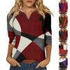 Women's Fashion Shirt Casual Raglan Sleeve Pocket V Neck 3/4 Sleeve Loose Printed T-shirt Women's Top