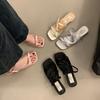 Женские тапочки Летняя мода Бант из сатина Женские тапочки Слипоны Женские сандалии Тонкий высокий каблук Уличные нарядные шлепанцы