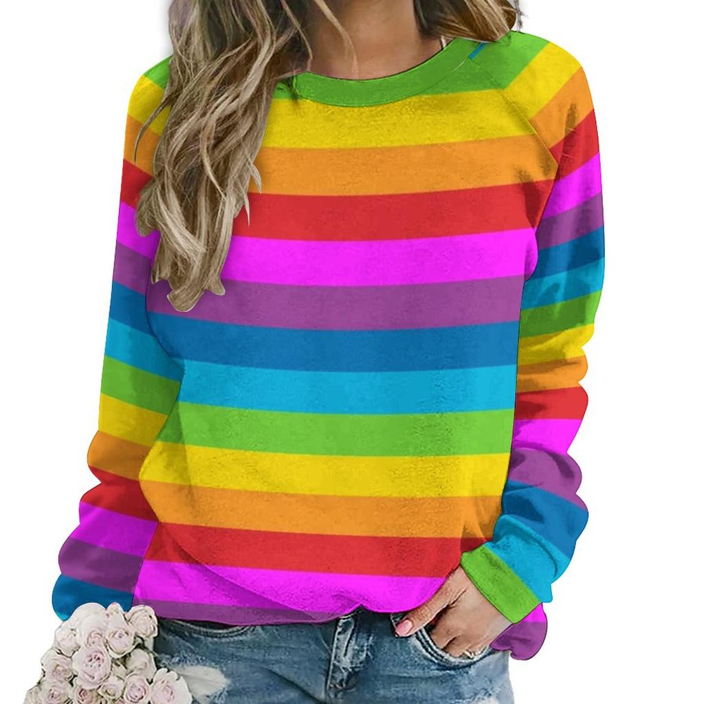 Женская толстовка с капюшоном с принтом в виде радужных полосок и круглым вырезом, с длинным рукавом, симпатичная повседневная толстовка с капюшоном, свободная, большого размера, модная толстовка с капюшоном