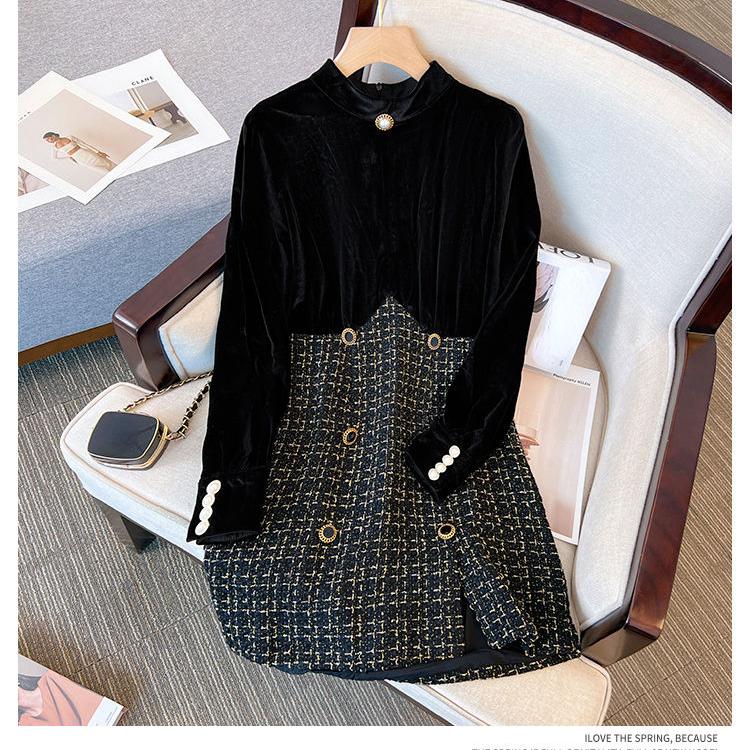 Модное женское бархатное платье больших размеров во французском стиле на зиму