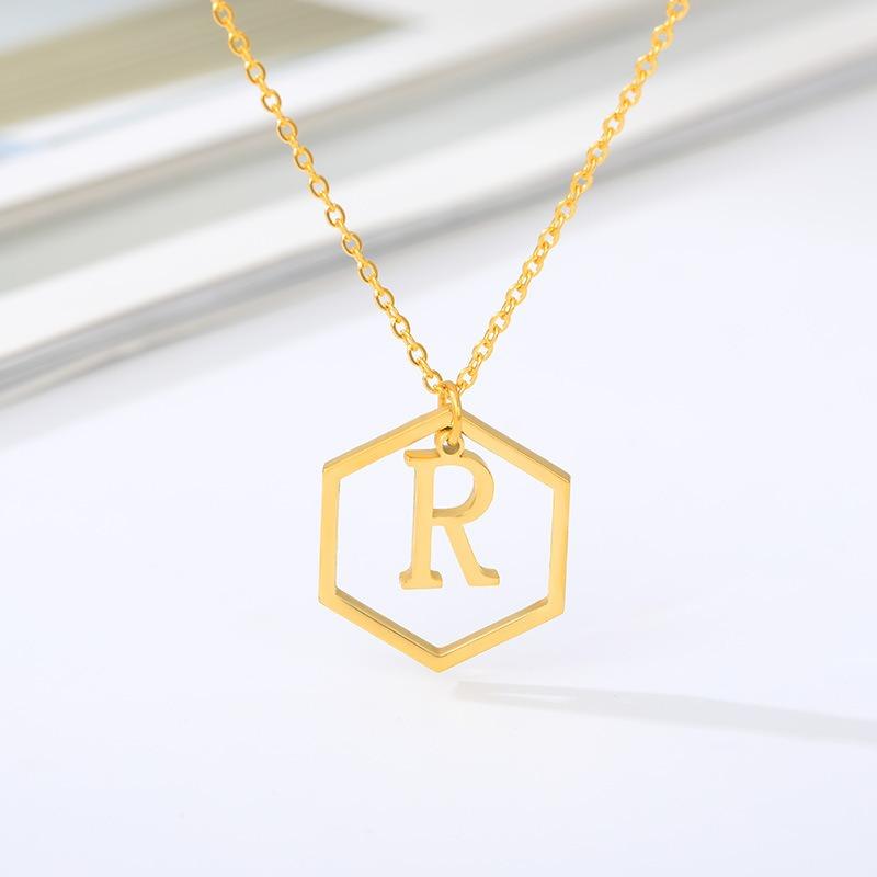 Simple and Stylish English Alphabet Small Fresh K Gold Titanium Steel Necklace Women's Accessories Geometric Collarbone Chain