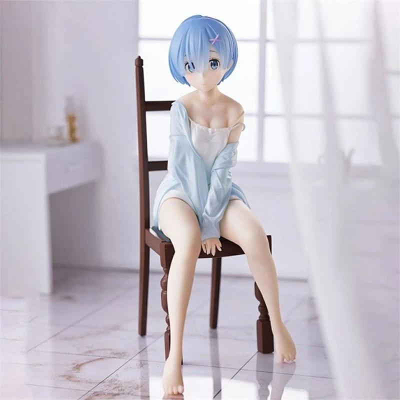 17cm Re Zero Rem Figure Sitting Chair PVC Anime Model For Collectible Desk Decoration Gift