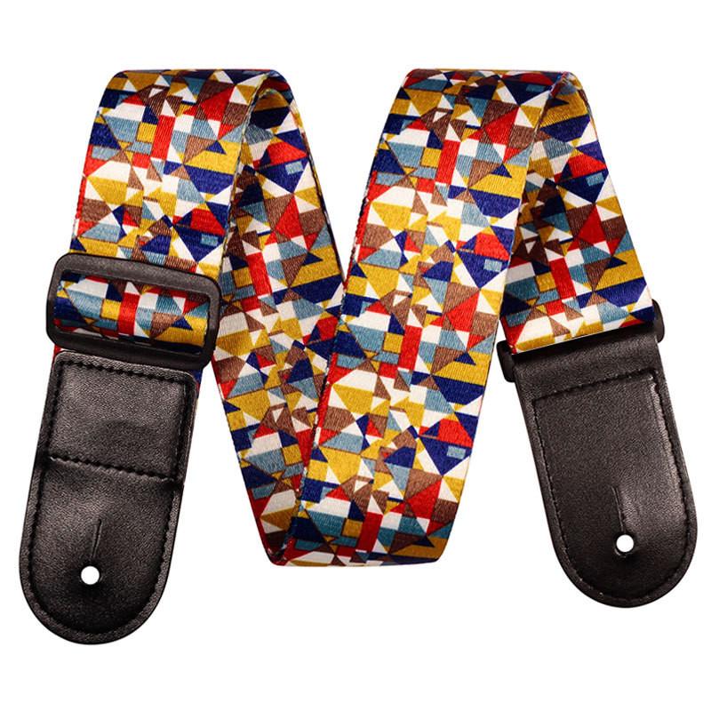 Регулируемый кожаный и тканевый гитарный ремень в этническом стиле с различными узорами для акустических и бас-гитар