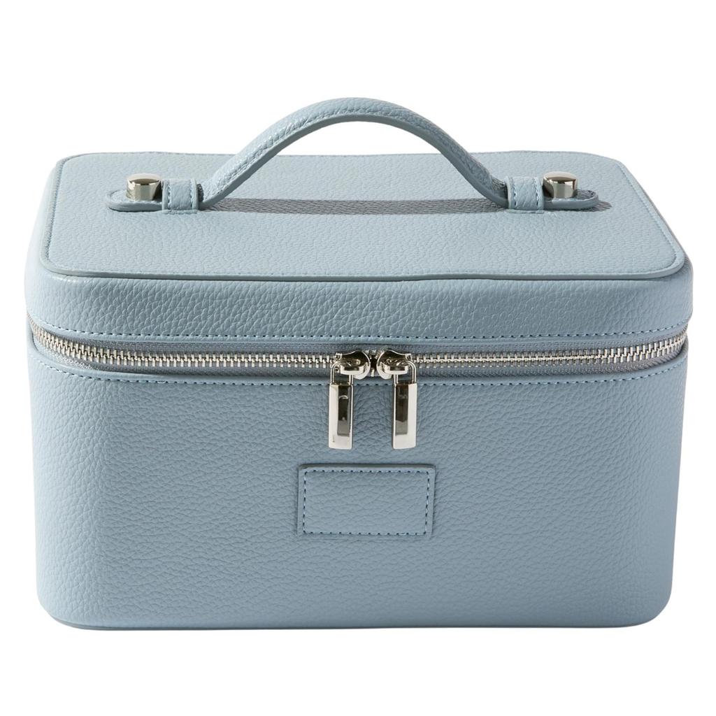 Portable Cross-Grain Leather Cosmetic Bag with Gold Hardware - Makeup and Skincare Travel Organizer