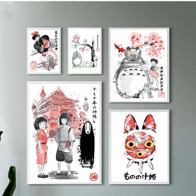 Холст в скандинавском стиле, современный печатный аниме-плакат Хаяо Миядзаки, украшение дома, настенная живопись, картина для гостиной, модульная без рамки