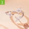Sparkling Zircon Autumn Leaf Open Ring Ins Wind Versatile Stacked Wearing S925 Sterling Silver Ring Jewelry