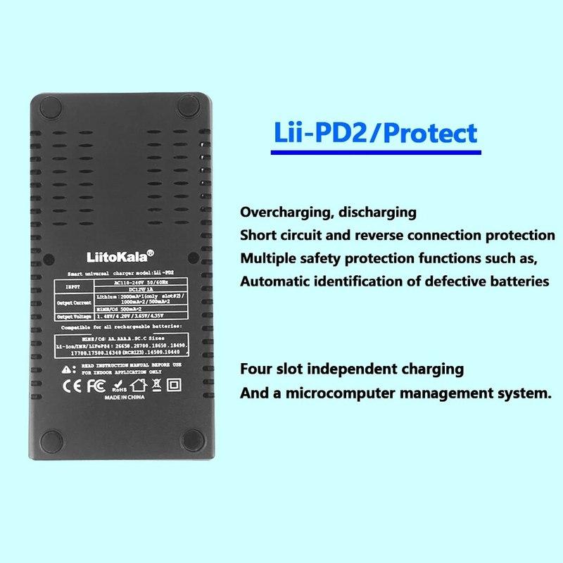 Зарядное устройство LiitoKala Lii-PD2 18650 для 3,7 В Li-ion аккумуляторов 18650/18500/16340/26650/21700 /20700/18350/CR123A + Автомобильное