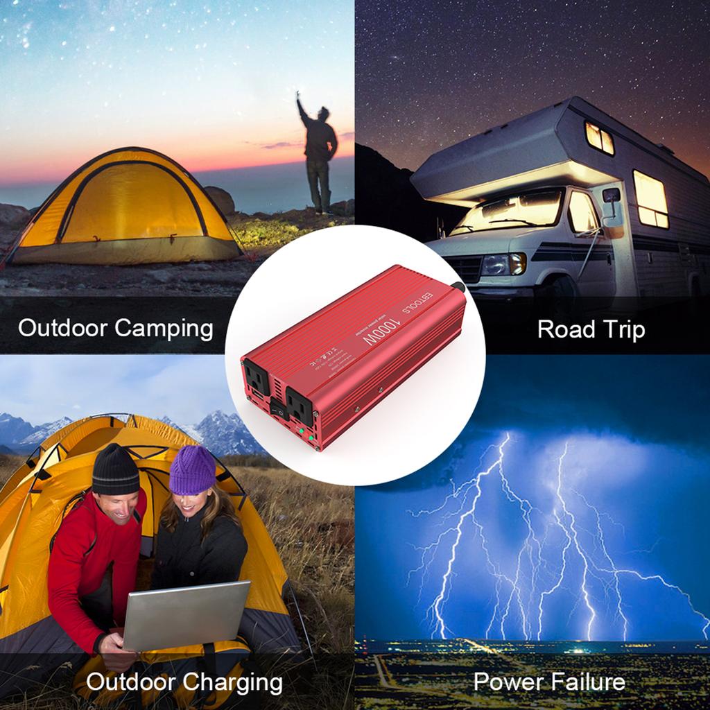 Car Power Inverter EBTOOLS 1000W 2000W Inverter 12V DC To 110V AC Car Converter with 2 AC Out