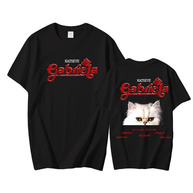Katseye Gabriela 2025 НОВАЯ футболка с коротким рукавом Высокое качество 100% хлопок Футболки Хип-хоп принт Футболка Готическая уличная одежда